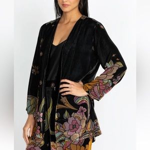 Johnny Was Andy Floral Shooting Star Print Velvet Silk Blend Kimono Jacket